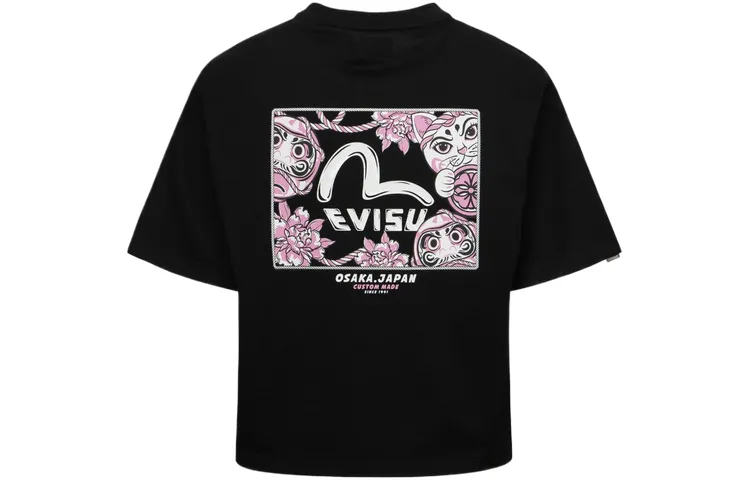 EVISU T Shirts Women's Black Crew Neck Moderate Straight Fit