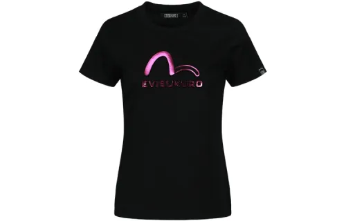 EVISU T Shirts Women's Black Crew Neck Moderate Straight Fit