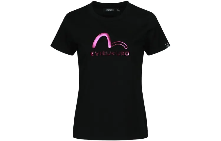 EVISU T Shirts Women's Black Crew Neck Moderate Straight Fit