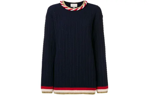 GUCCI Cashmere Sweaters Women's Navy Crew Neck Moderate