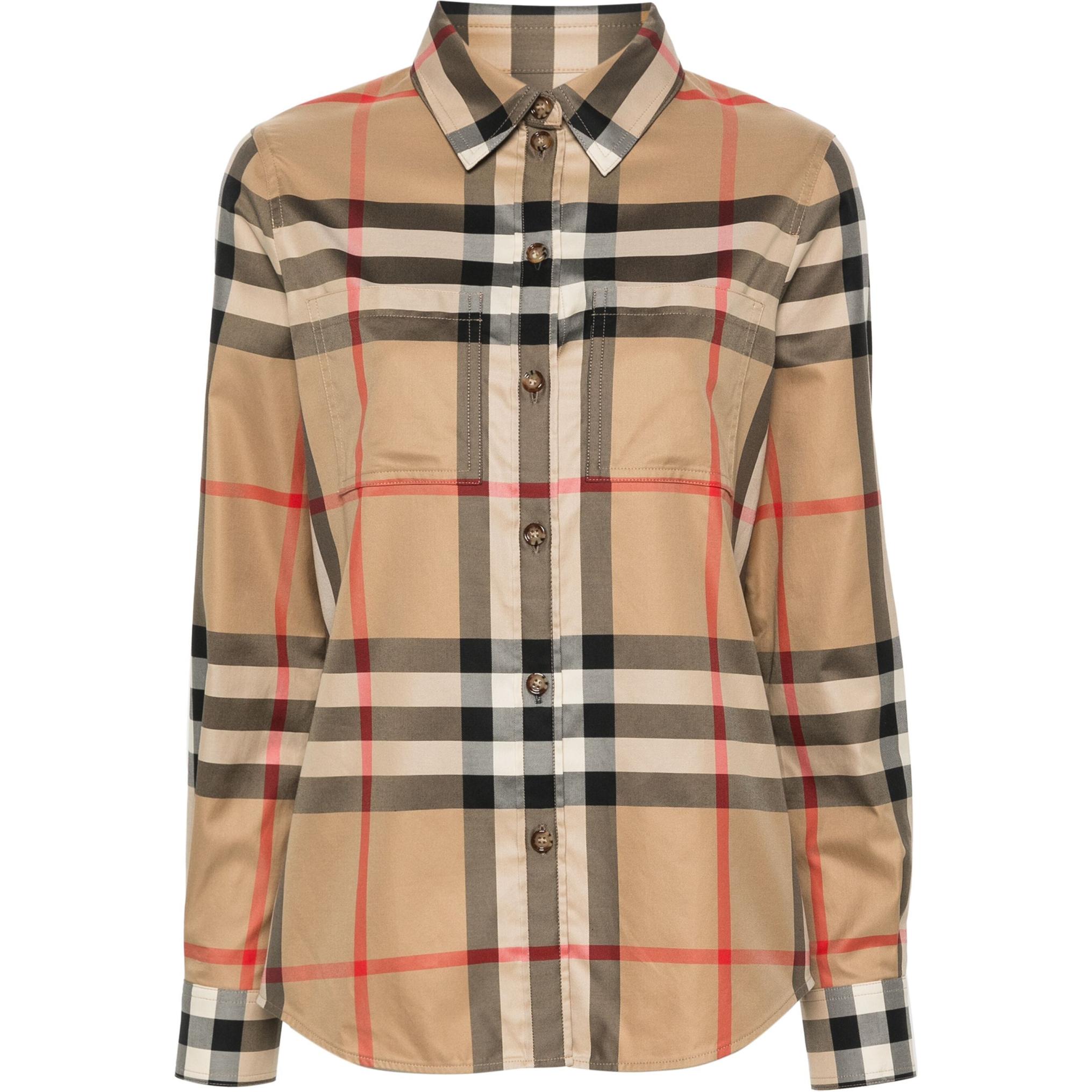 Burberry Burberry classic collar plaid button-down long-sleeved shirt for women beige