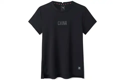 ANTA T Shirts Women's Black Crew Neck Moderate Straight Fit