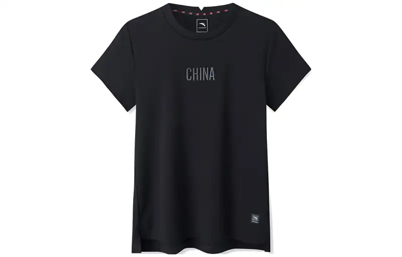 ANTA T Shirts Women's Black Crew Neck Moderate Straight Fit