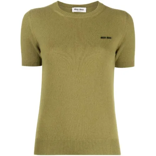 Miu Miu logo-intarsia cashmere top