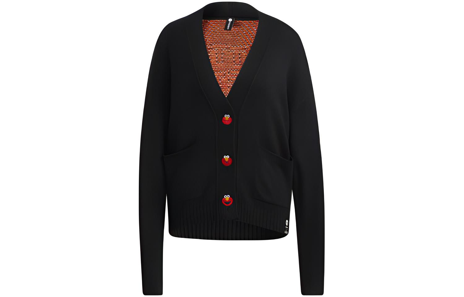 Adidas, sesame oil, cartoon sports knitted black sweater, print