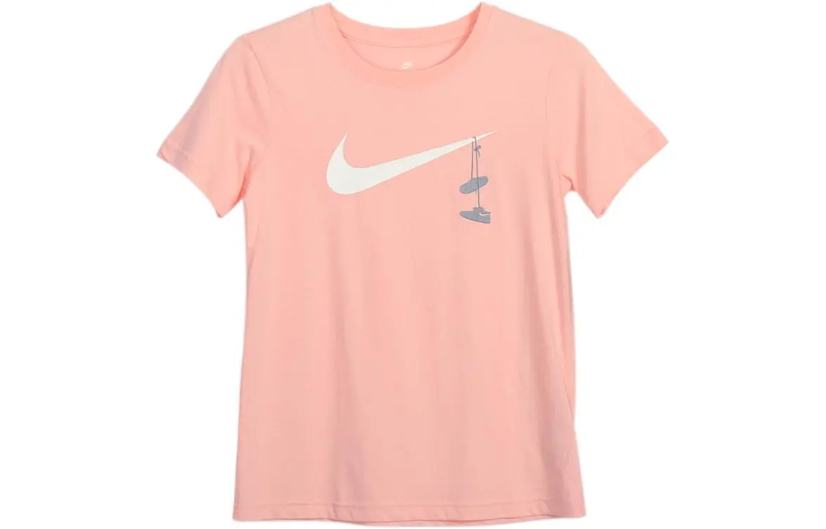 Nike T-Shirts Women's Orange Pink Crew Neck Moderate Straight Fit