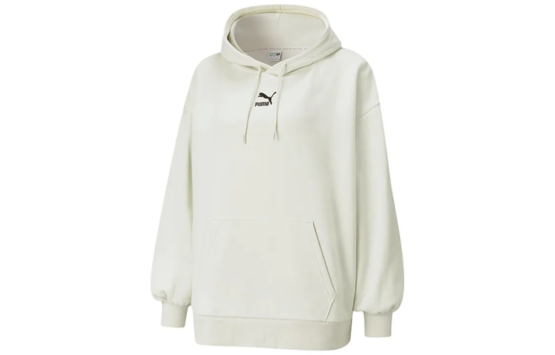 PUMA Classics Oversized Logo Fleece Lined Thermal Casual Loose Fit Hooded Sweatshirt Winter Women's Smoke Gray