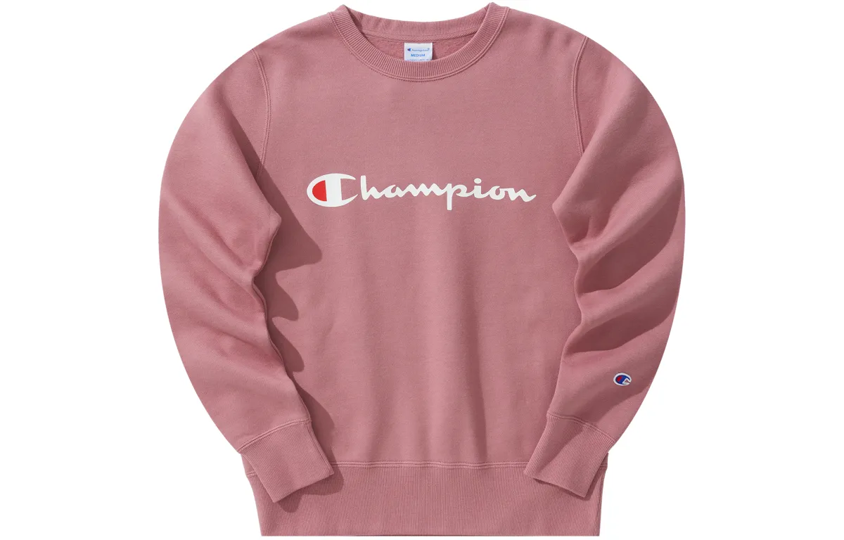 Champion Crew Neck Script Logo Minimalist Style Dopamine Dressing Sports Fleece Lined Casual Sweatshirt Japan Version