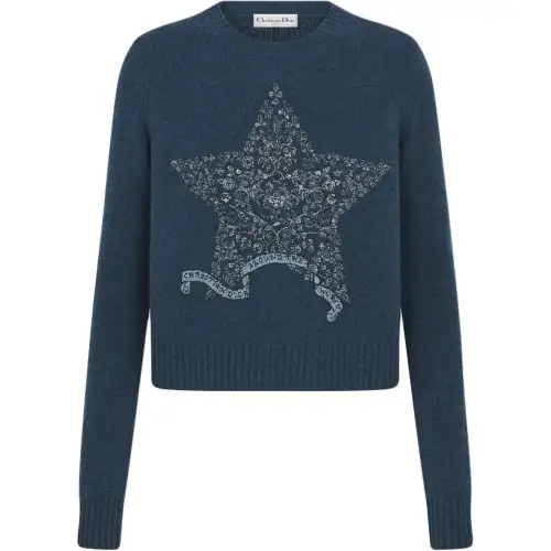 DIOR Sweaters Women's Blue Crew Neck Moderate Other