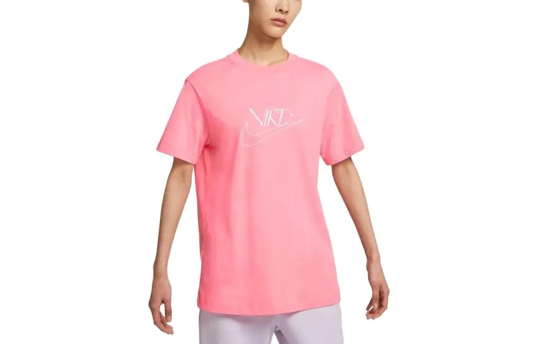 Nike Women'ss Letter Print Retro Drop Shoulder T-Shirt Pink