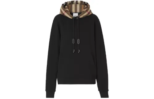 Burberry SS21 Women's Vintage-check Cotton Hoodie Black
