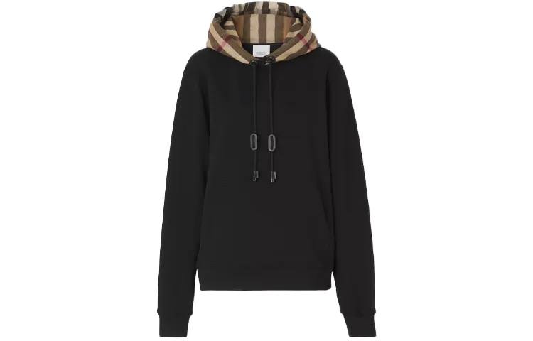Burberry SS21 Women's Vintage-check Cotton Hoodie Black