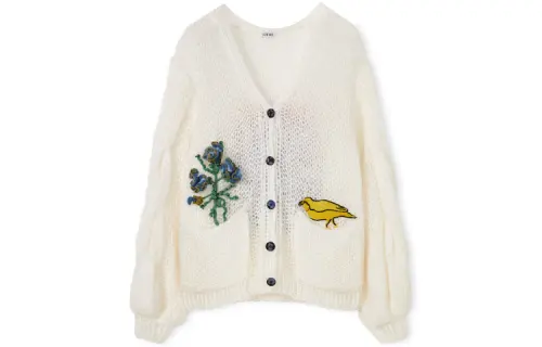 LOEWE Herbarium Mohair Cardigan 'White/Multicolor'