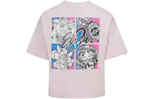 EVISU T Shirts Women's Pink Crew Neck Moderate Straight Fit