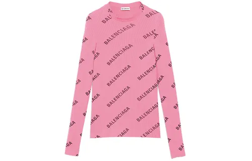 Balenciaga Printed Ribbed Knit Sweater Pink