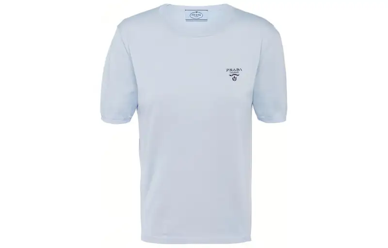 PRADA T Shirts Women's Blue Crew Neck Moderate Straight Fit