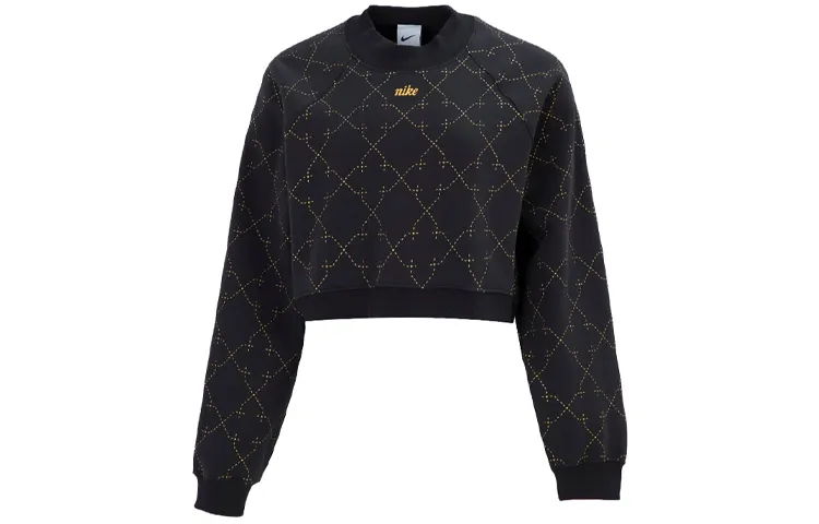 Nike Women'ss Sporty Fleece Cropped Crewneck Pullover Sweatshirt Black