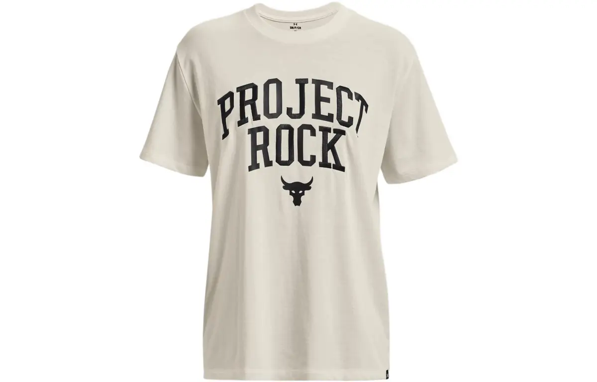 Under Armour Project Rock Drop Shoulder Sleeve T Shirt Women's Ivory White