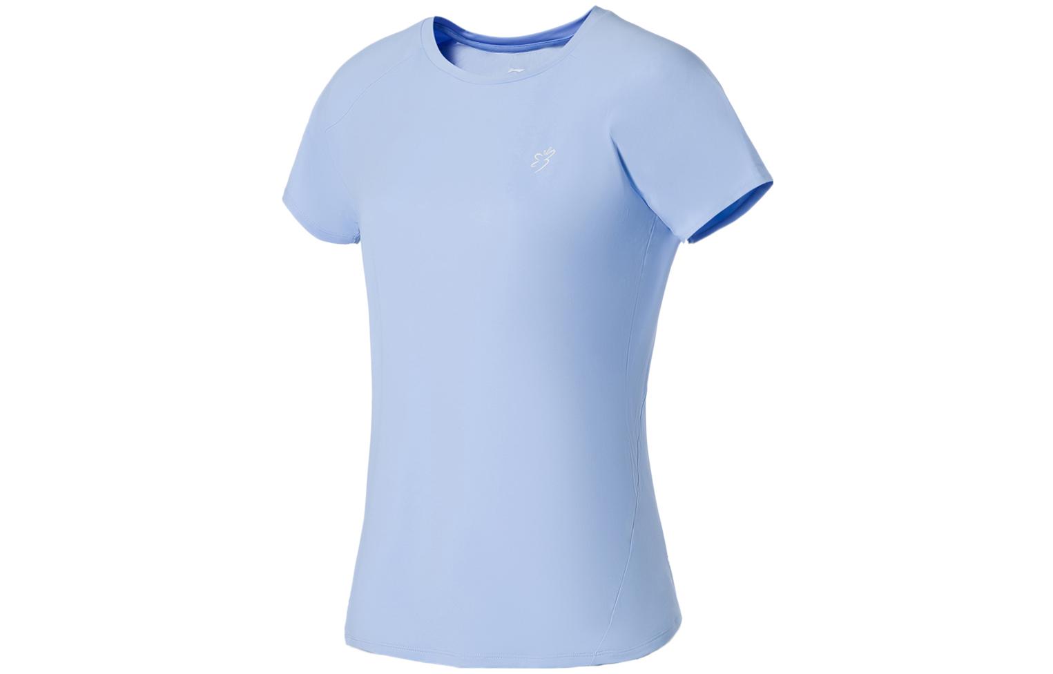 Li Ning Training Series T Shirts Women's Snow Blue Crew Neck Moderate Straight Fit