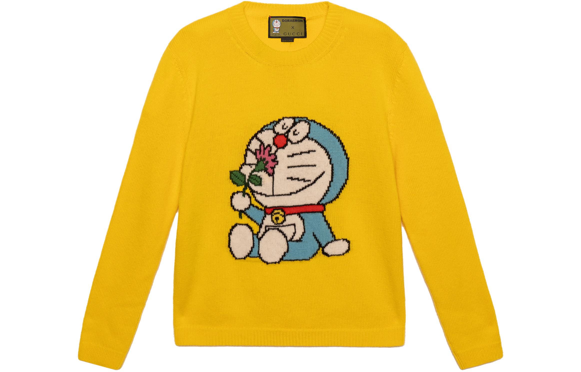 GUCCI Gucci x Doraemon joint SS21 Doraemon cartoon pattern wool knitted sweatshirt women's yellow