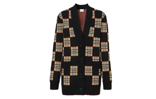 Burberry Knitwear Women's Black V Neck Moderate Cardigan