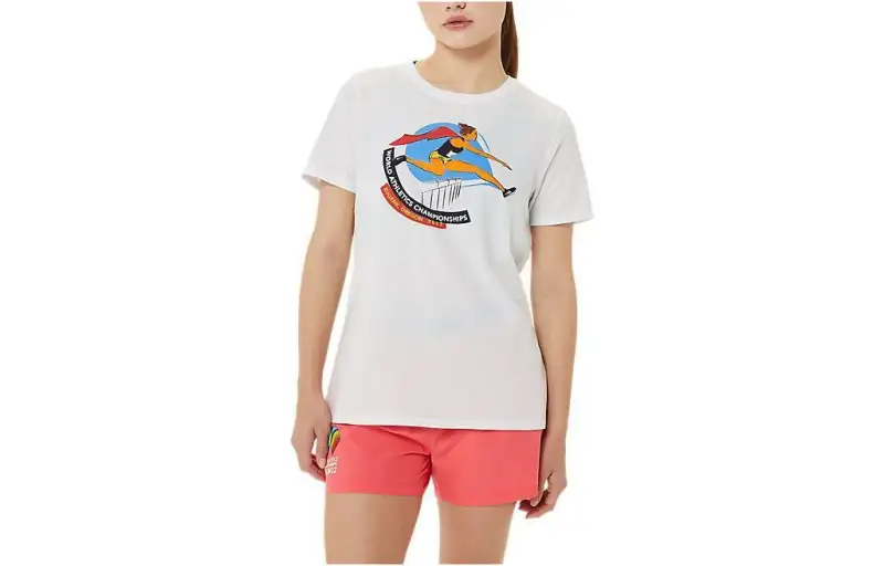 ASICS WCH T Shirts Women's White Crew Neck Moderate Other