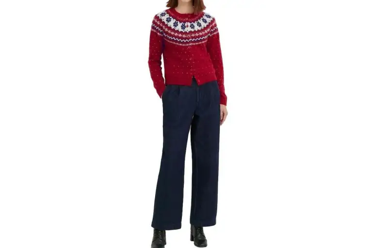 UNIQLO X IDLF Sweaters Women's Coral Red Crew Neck Moderate Cardigan
