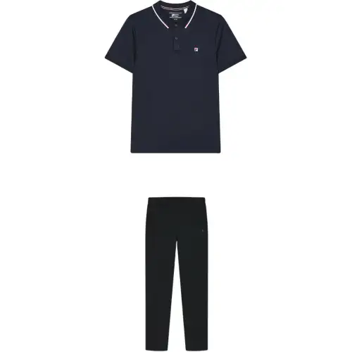 FILA Casual Sportswear Men's Clothing Sets Legend Blue+Jet Black Polo Collar Moderate