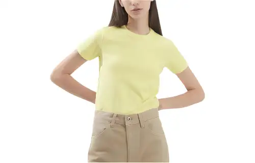 UNIQLO T Shirts Women's Apricot Yellow Crew Neck Moderate Straight Fit