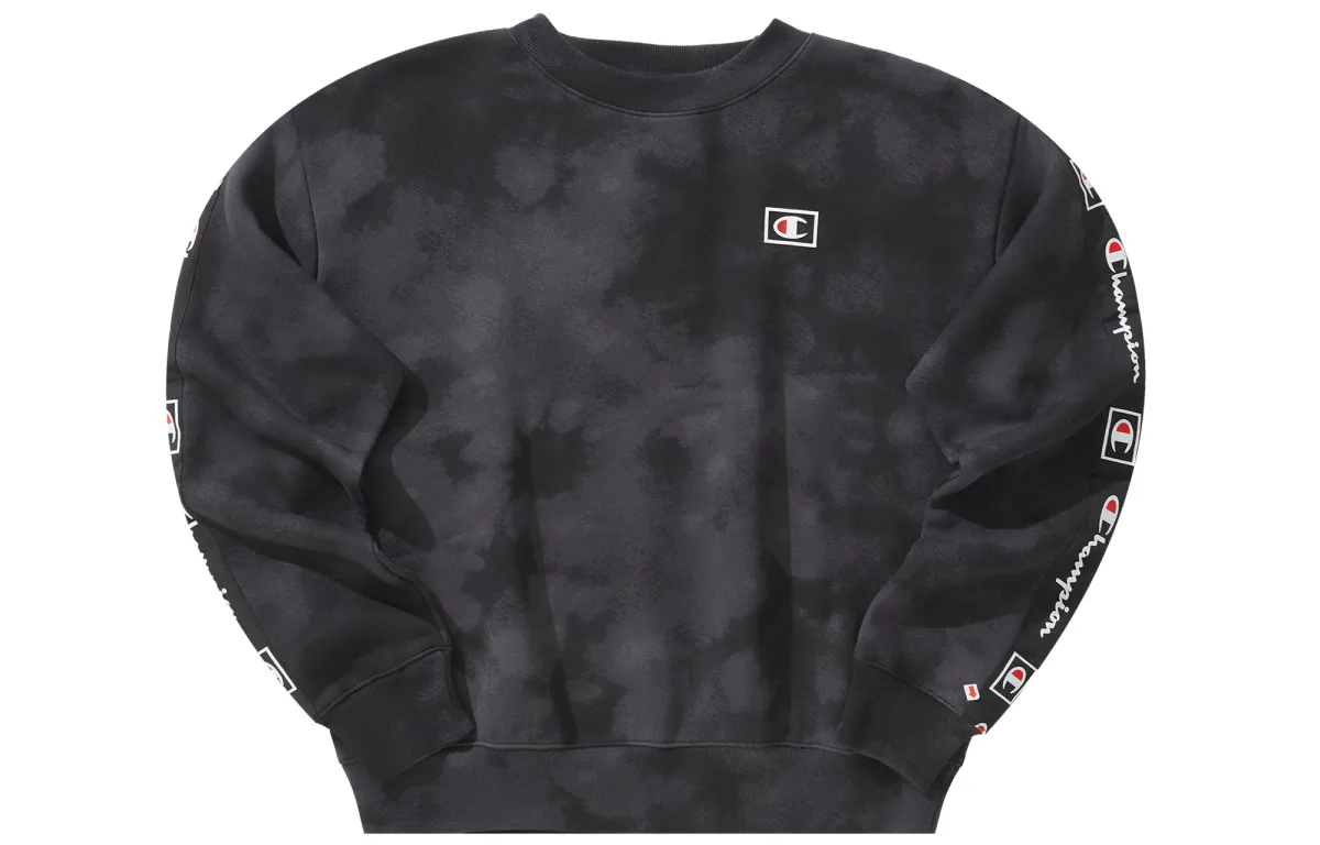 Champion Rochester Collection, Side Sleeve Logo Webbing Crew Neck Short Loose Fit Tie Dye Fleece Lined Sweatshirt