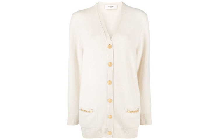 CELINE Cashmere Sweaters Women's White V Neck Moderate