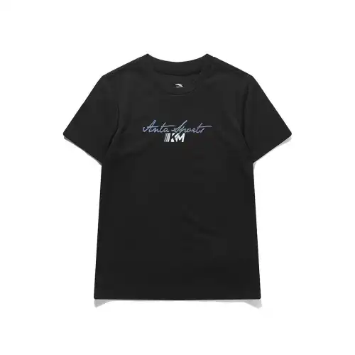 ANTA T Shirts Women's Black Crew Neck Moderate Straight Fit
