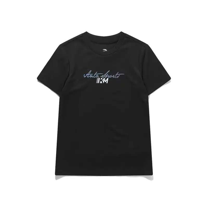 ANTA T Shirts Women's Black Crew Neck Moderate Straight Fit