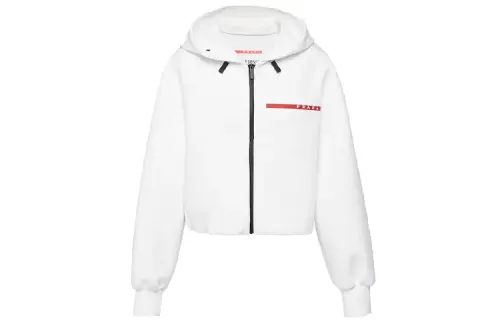 PRADA Sweatshirts Women's White Hooded Moderate Cardigan