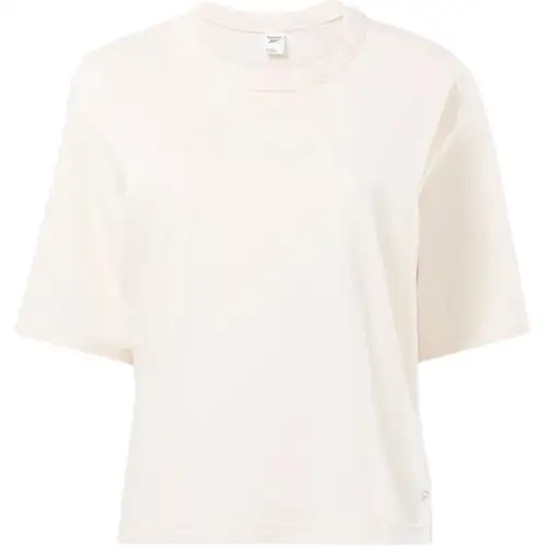 Reebok T Shirts Women's White Crew Neck Moderate Straight Fit