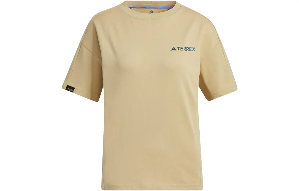 Adidas T-Shirts Women's Grassland Brown Crew Neck Moderate Straight Fit