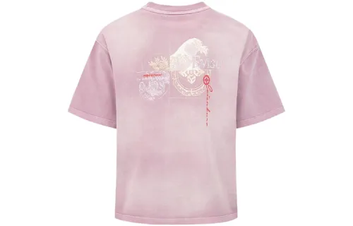 EVISU T Shirts Women's Purple Crew Neck Moderate Straight Fit