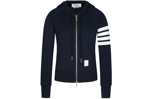THOM BROWNE Classic cardigan, long-sleeve with zipper, spring dark blue hoody, American style