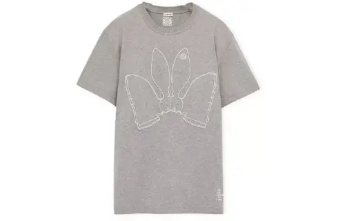 LOEWE SS23 The Year Of The Rabbit T Shirts Women's Gray Crew Neck Moderate Straight Fit