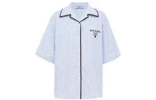 PRADA Shirts Women's Sky Blue Cuban Collar Moderate