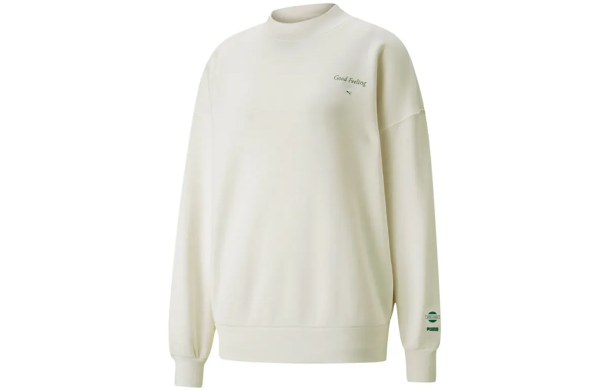 PUMA Sweatshirts Women's Ivory White Crew Neck Moderate Straight Fit