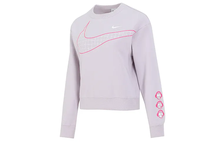 Nike W Nsw Gc Crew Flc Mesh Logo Print Sports Crew Neck Pullover Thickened And Fleece Lined Sweatshirt Winter Women's