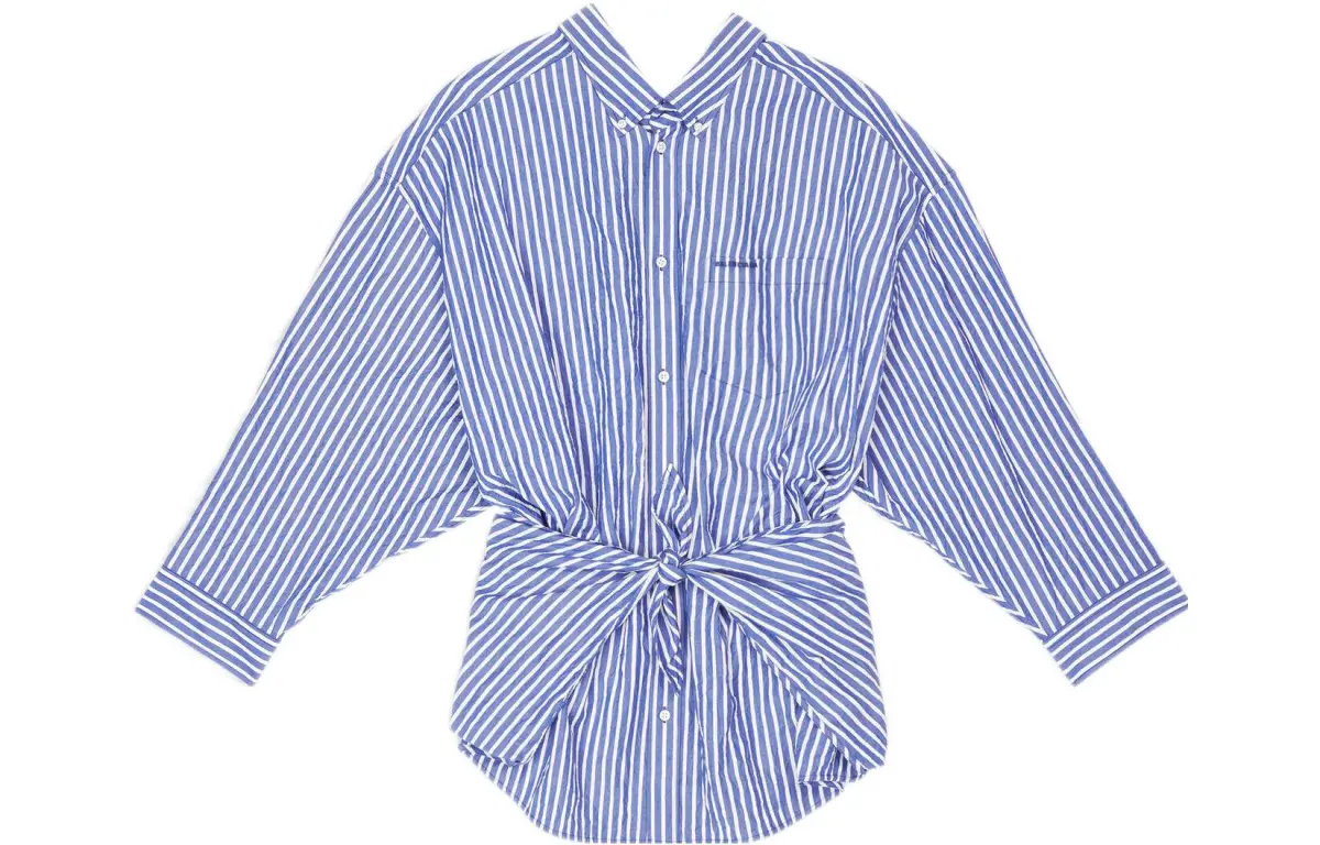 Balenciaga Crinkled Stripe Knotted Shirt