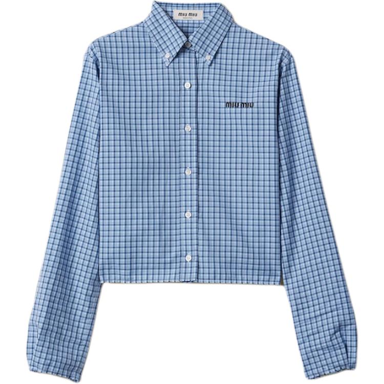 MIU MIU Short azure shirt, with embroidery, with buttons