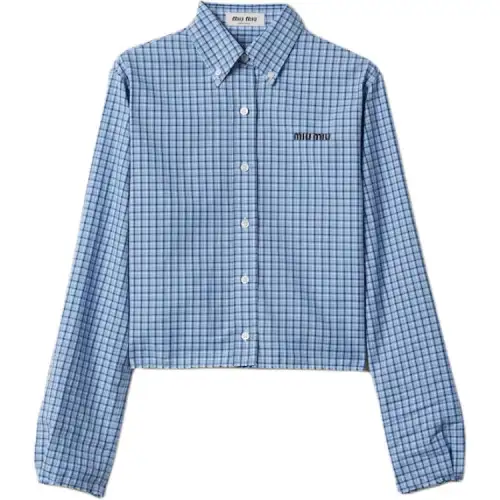 MIU MIU Short azure shirt, with embroidery, with buttons