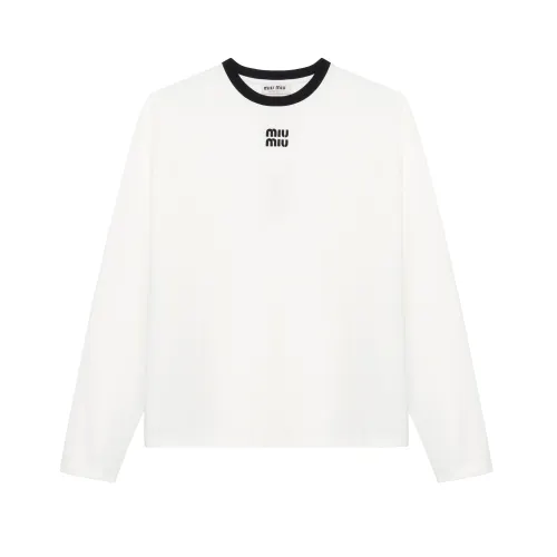 MIU MIU SS24 Drop Shoulder Sleeve T Shirt Women's White