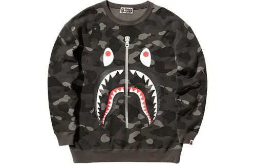 Bape Color Camo Metal Zip Shark Crewneck Black