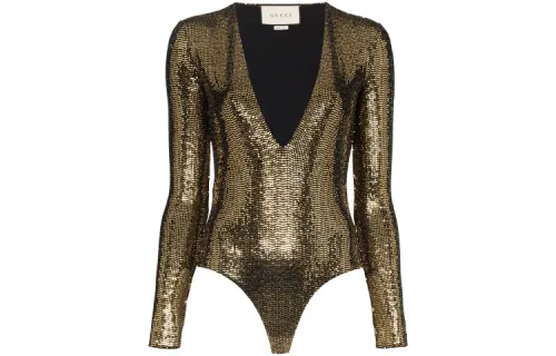 GUCCI Bodysuits Women's Gold V Neck