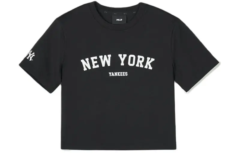 MLB New York Yankees T-Shirts Women's Black Crew Neck Moderate Straight Fit
