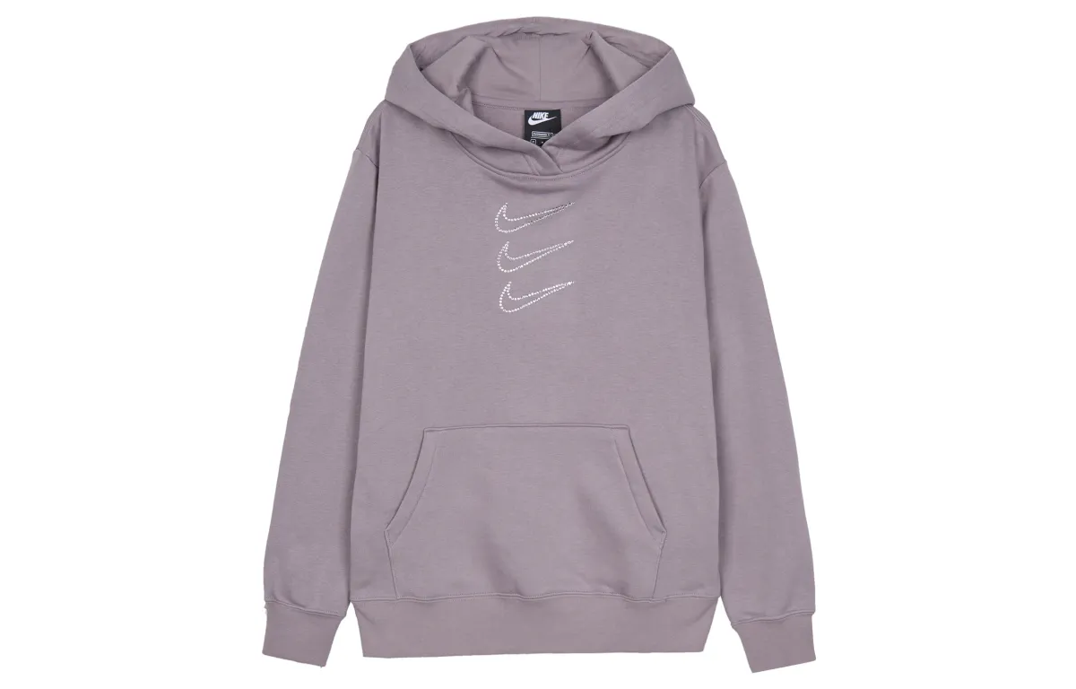 Nike Casual Sports Loose Fit Thickened And Fleece Lined Three Button Hooded Sweater Sweatshirt Women's Purple